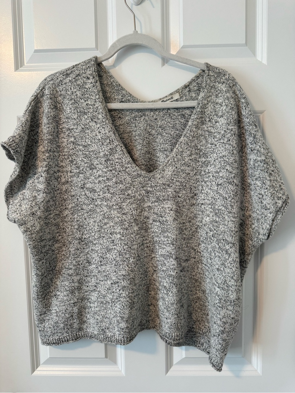 Madewell Heather Gray V-Neck Short Sleeve Sweater